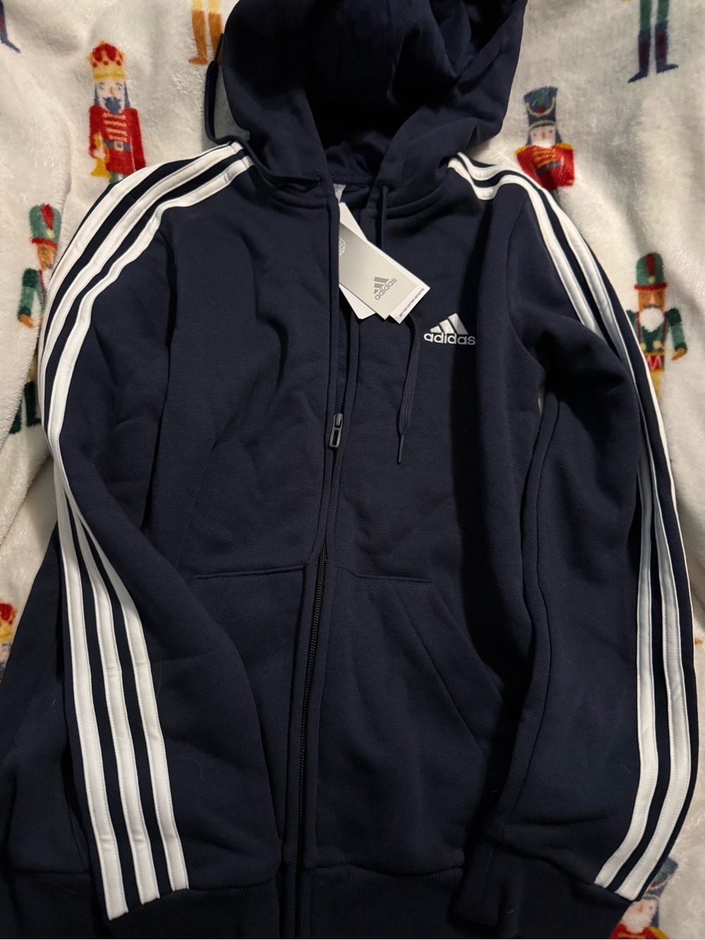 Women’s adidas Navy Full-Zip Hooded Jacket with White Stripes